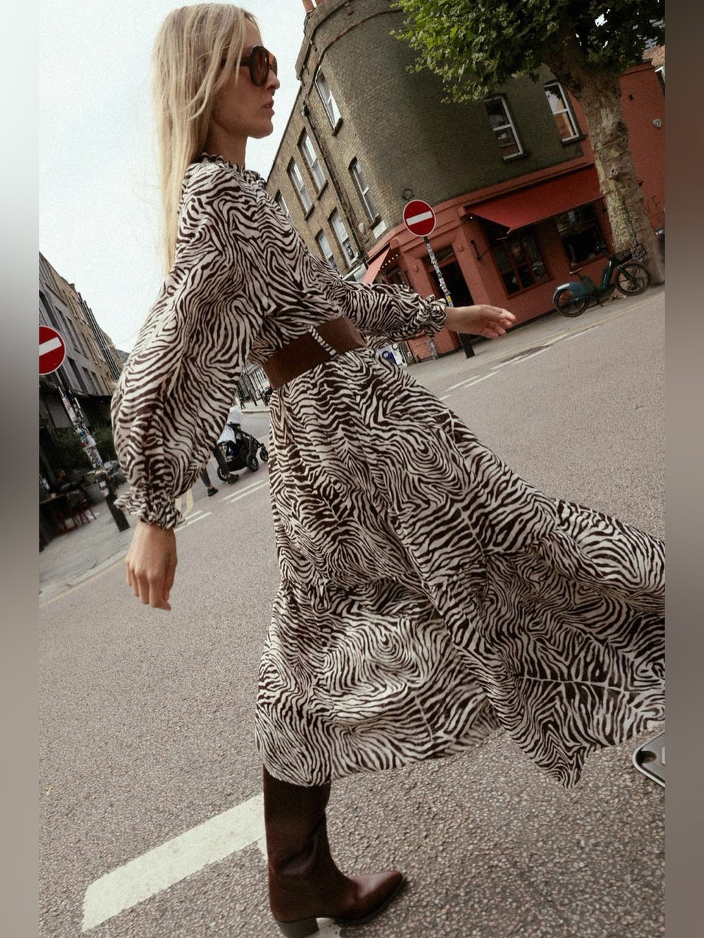 ZARA Zebra Print Long Sleeve Maxi Dress w Belt